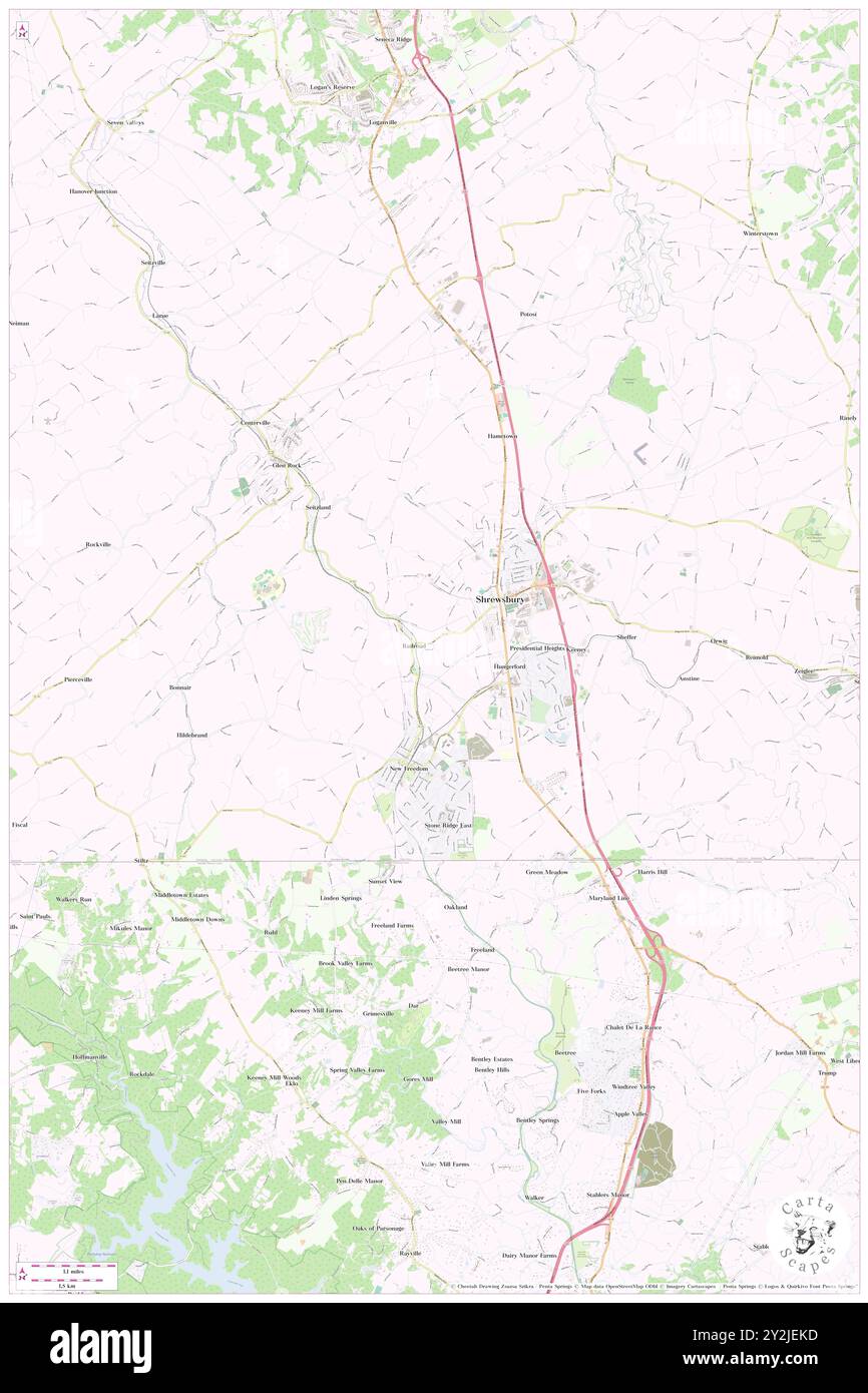 Railroad, York County, USA, USA, Pennsylvania, n 39 45' 38'', S 76 41' 53'', Karte, Cartascapes Map, veröffentlicht 2024. Erkunden Sie Cartascapes, eine Karte, die die vielfältigen Landschaften, Kulturen und Ökosysteme der Erde enthüllt. Reisen Sie durch Zeit und Raum und entdecken Sie die Verflechtungen der Vergangenheit, Gegenwart und Zukunft unseres Planeten. Stockfoto