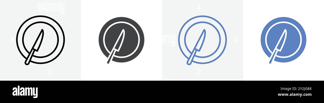 Messersymbol Linear dünne Linien Symbolgrafiken schwarz-weiß Stock Vektor