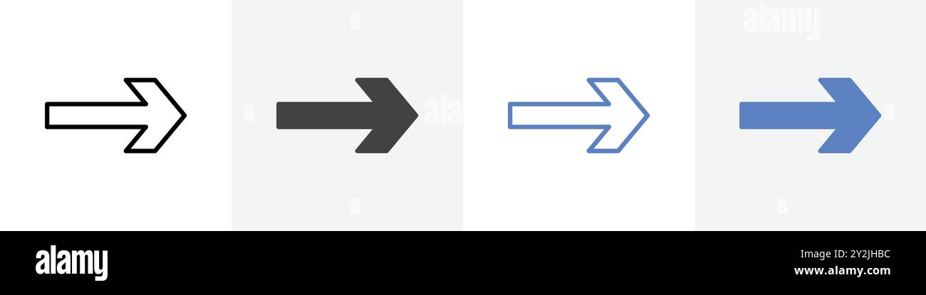 Symbol „Nächster Pfeil“ lineare, dünne Symbolgrafiken in Schwarzweiß gesetzt Stock Vektor