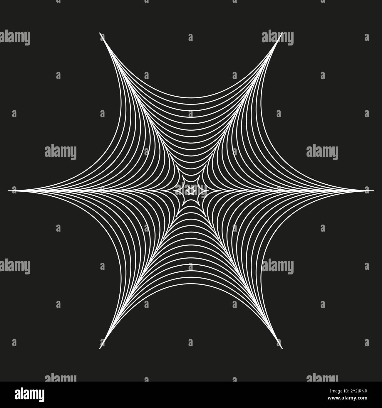 Abstrakte Sternform. Konzentrische weiße Linien. Schwarzer Hintergrund. Geometrische symmetrische Konstruktion. Stock Vektor