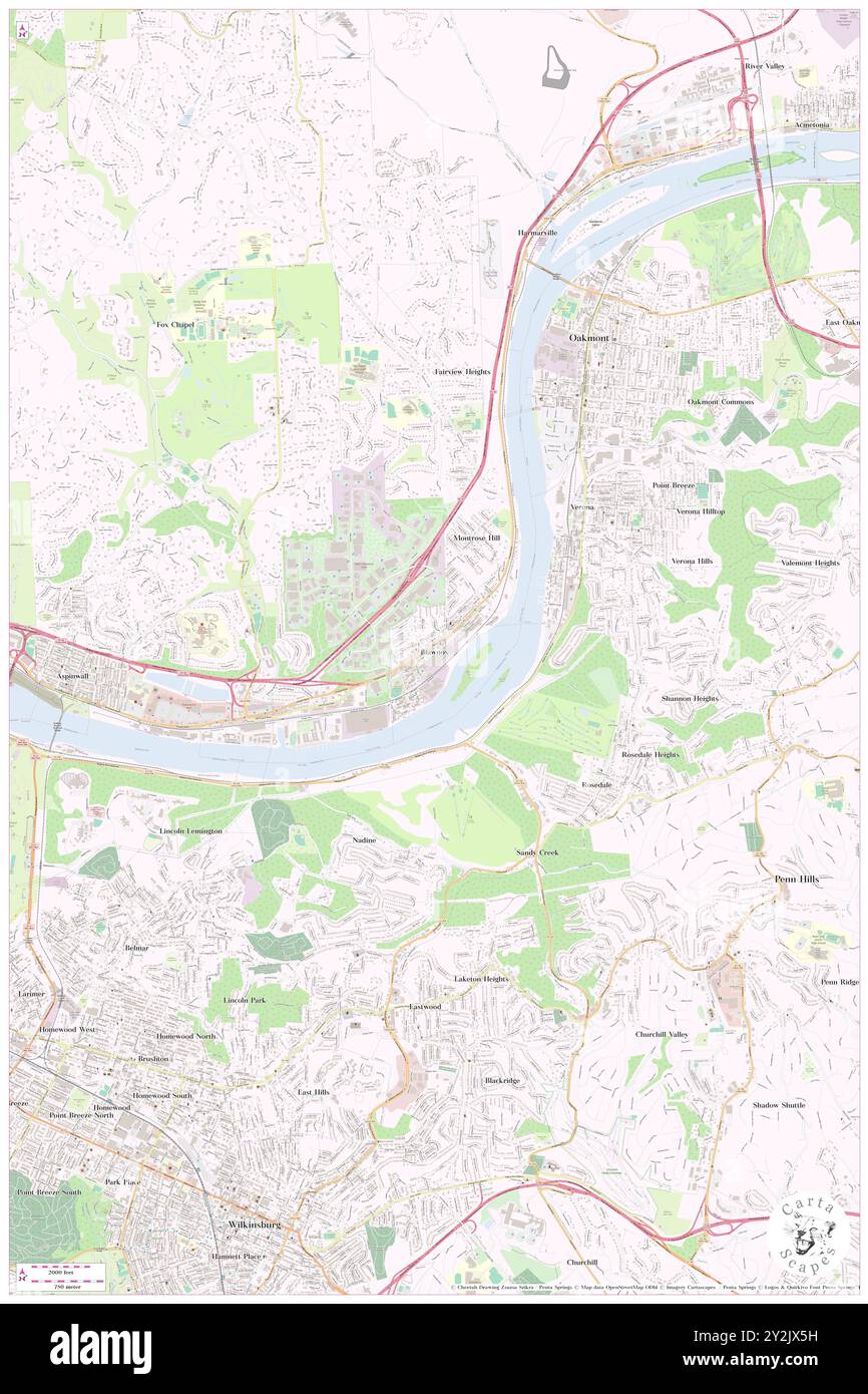 Blawnox, Allegheny County, USA, USA, Pennsylvania, n 40 29' 36''', S 79 51' 38'', Karte, Cartascapes Map, veröffentlicht 2024. Erkunden Sie Cartascapes, eine Karte, die die vielfältigen Landschaften, Kulturen und Ökosysteme der Erde enthüllt. Reisen Sie durch Zeit und Raum und entdecken Sie die Verflechtungen der Vergangenheit, Gegenwart und Zukunft unseres Planeten. Stockfoto