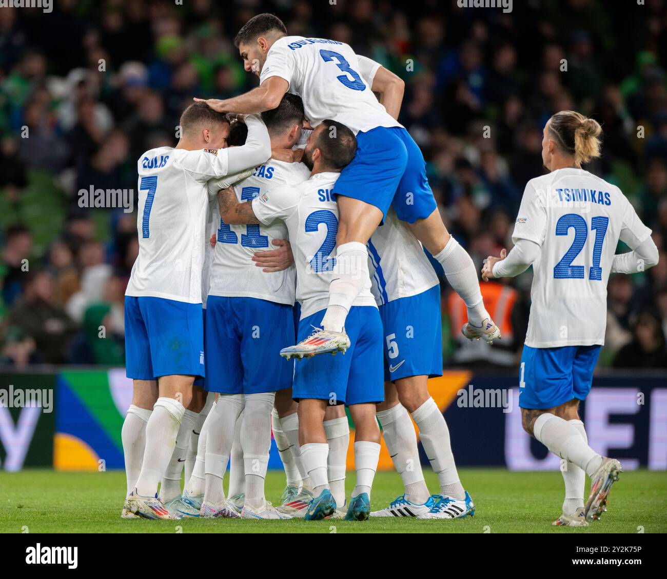 Während des Spiels der UEFA Nations League, Liga B, Gruppe B2 zwischen der Republik Irland und Griechenland im Aviva Stadium in Dublin, Republik Irland am 10. September 2024 (Foto: Andrew Surma/ Credit: SIPA USA/Alamy Live News Stockfoto