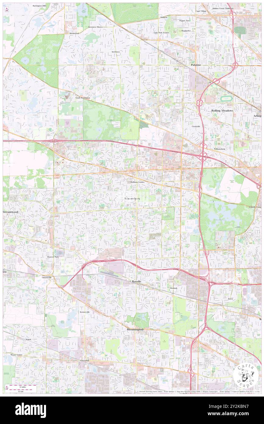 Schaumburg, Cook County, USA, USA, Illinois, n 42 2' 0''', S 88 5' 0'', Karte, Cartascapes Map, veröffentlicht 2024. Erkunden Sie Cartascapes, eine Karte, die die vielfältigen Landschaften, Kulturen und Ökosysteme der Erde enthüllt. Reisen Sie durch Zeit und Raum und entdecken Sie die Verflechtungen der Vergangenheit, Gegenwart und Zukunft unseres Planeten. Stockfoto