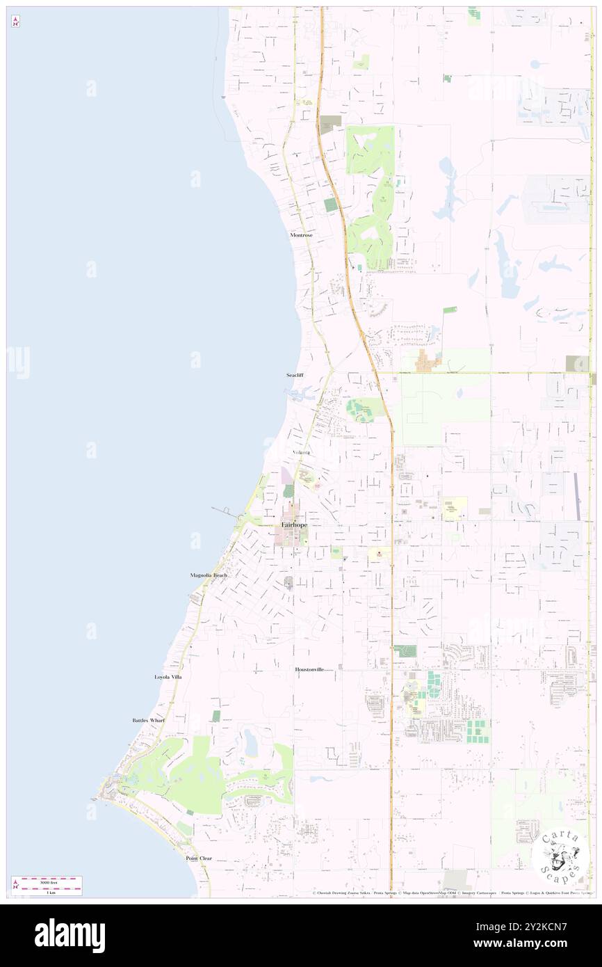 Volanta, Baldwin County, USA, Vereinigte Staaten, Alabama, n 30 32' 1'', S 87 54' 5'', MAP, Cartascapes Map, veröffentlicht 2024. Erkunden Sie Cartascapes, eine Karte, die die vielfältigen Landschaften, Kulturen und Ökosysteme der Erde enthüllt. Reisen Sie durch Zeit und Raum und entdecken Sie die Verflechtungen der Vergangenheit, Gegenwart und Zukunft unseres Planeten. Stockfoto