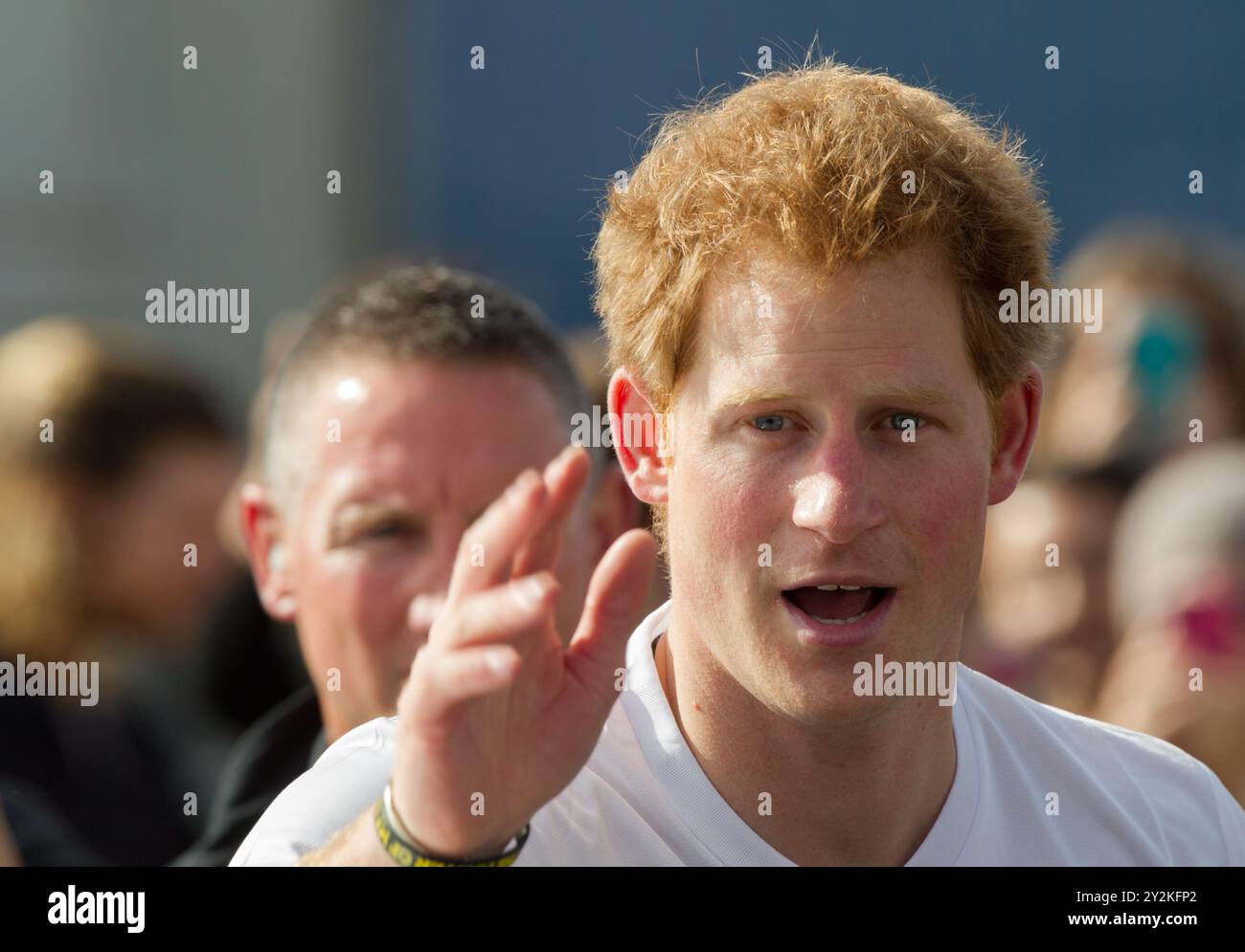 Prince Harry, der an einem Fünferspiel mit neuseeländischen U20-Spielern und Studenten teilnimmt, The Cloud, Auckland, Neuseeland, Samstag, Mai 2015. Stockfoto