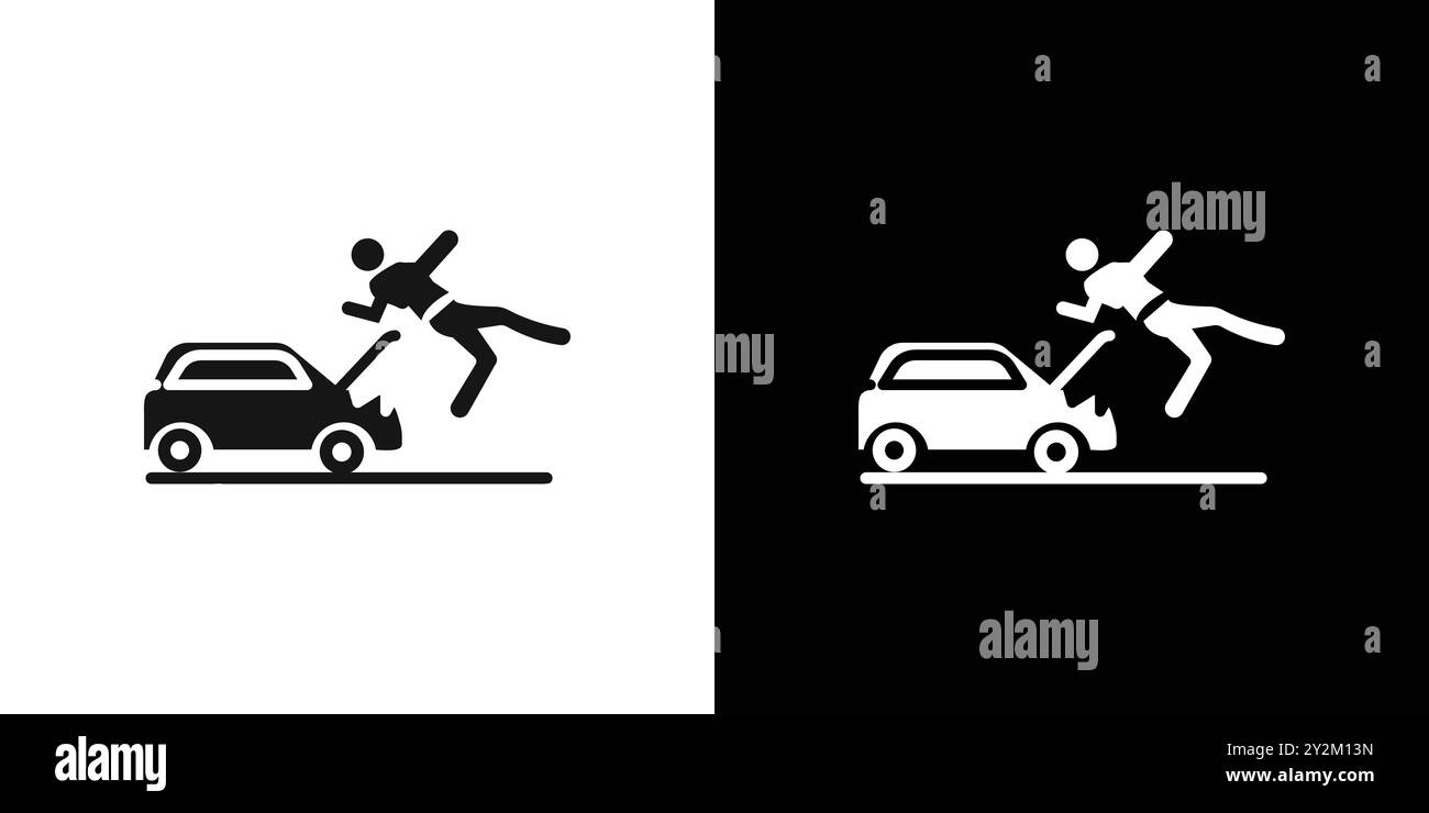 Autounfall Symbol Schwarzer Linie Kunstvektor in schwarz-weiß Umrisse Set Collection Schild Stock Vektor