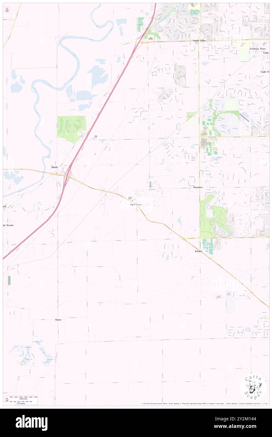 Bluff Creek, Johnson County, USA, USA, Indiana, n 39 33' 27'', S 86 13' 14'', Karte, Cartascapes Map, veröffentlicht 2024. Erkunden Sie Cartascapes, eine Karte, die die vielfältigen Landschaften, Kulturen und Ökosysteme der Erde enthüllt. Reisen Sie durch Zeit und Raum und entdecken Sie die Verflechtungen der Vergangenheit, Gegenwart und Zukunft unseres Planeten. Stockfoto