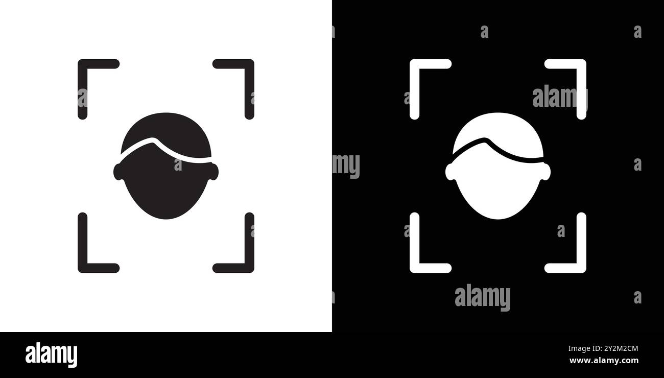 Gesicht ID Symbol Schwarze Linie Art Vektor in schwarz-weiß Umriss Set Sammlung Zeichen Stock Vektor