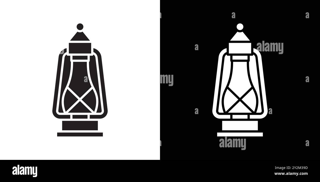 Öl Laterne Icon Schwarze Linie Kunstvektor in schwarz-weiß Umriss Set Sammlung Zeichen Stock Vektor