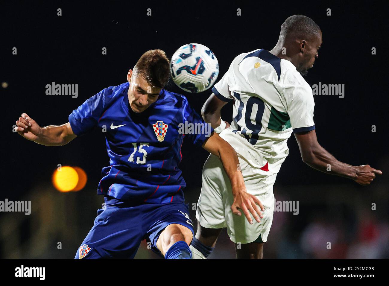 Zagreb, Kroatien. September 2024. Der kroatische Spieler Moreno Zivkovic in Aktion während der Qualifikation für die U-21-Europameisterschaft zwischen Kroatien und Portugal im Branko Cavlovic Cavlek Stadion am 10. September 2024 in Karlovac, Kroatien. Foto: Luka Stanzl/PIXSELL Credit: Pixsell/Alamy Live News Stockfoto