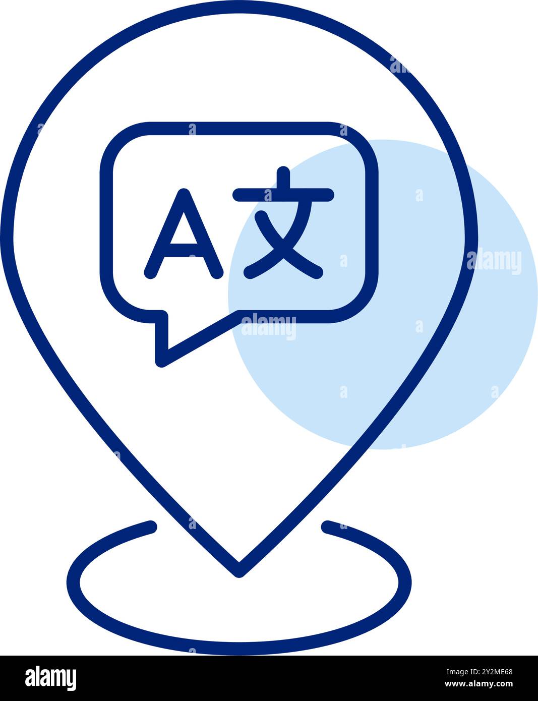 Fremdsprachensymbole. Zeiger der Standortkarte. Übersetzungsdienstleistungen, Sprachschule. Pixel Perfect, bearbeitbarer Kontur vecto Stock Vektor