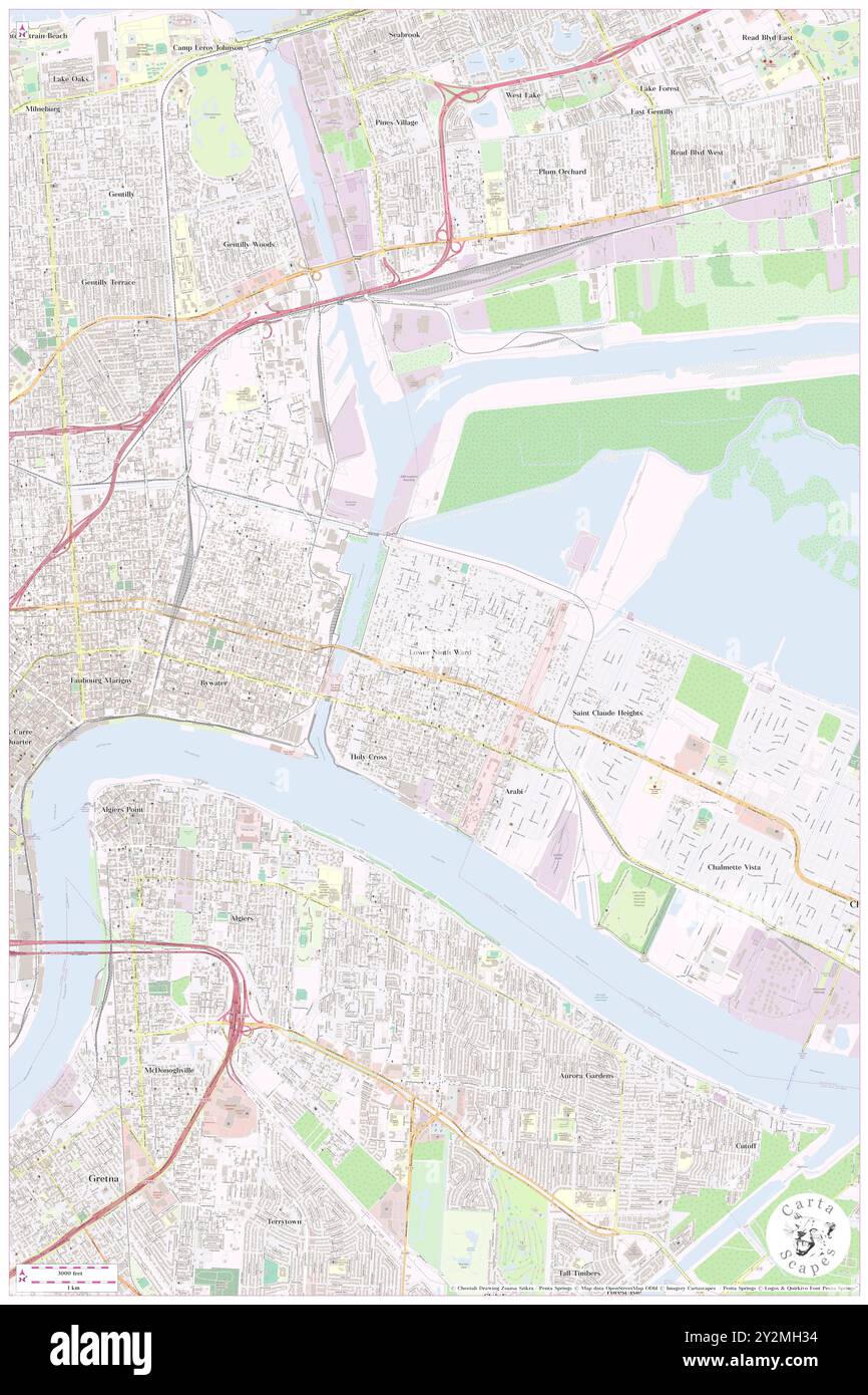 Lower Ninth Ward, Orleans Parish, USA, USA, Louisiana, n 29 58' 6'', S 90 0' 53'', Karte, Karte, Kartenausgabe 2024. Erkunden Sie Cartascapes, eine Karte, die die vielfältigen Landschaften, Kulturen und Ökosysteme der Erde enthüllt. Reisen Sie durch Zeit und Raum und entdecken Sie die Verflechtungen der Vergangenheit, Gegenwart und Zukunft unseres Planeten. Stockfoto