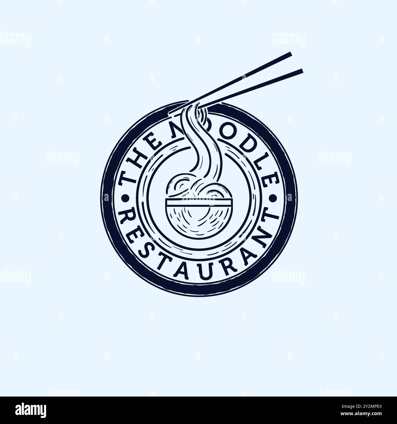 Nudellinie Kunst Moderne Logo Vektor Illustration Design. Handgezeichnetes Nudellogo. Einfaches Minimalistisches Remen Nudel Logo-Konzept. Ramen, Japanisch Nein Stock Vektor