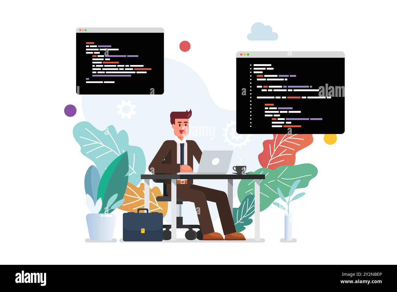 Programmierer, der Code auf Laptop schreibt. Vektorabbildung Stock Vektor