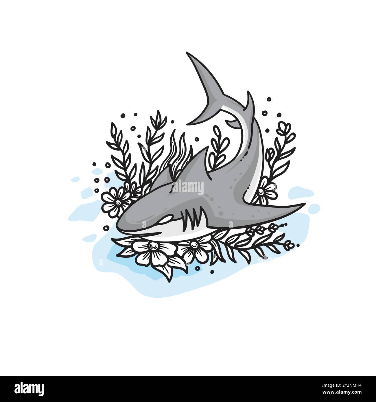 Hai und Blume Hand gezeichnete Vektor-Illustration Stock Vektor