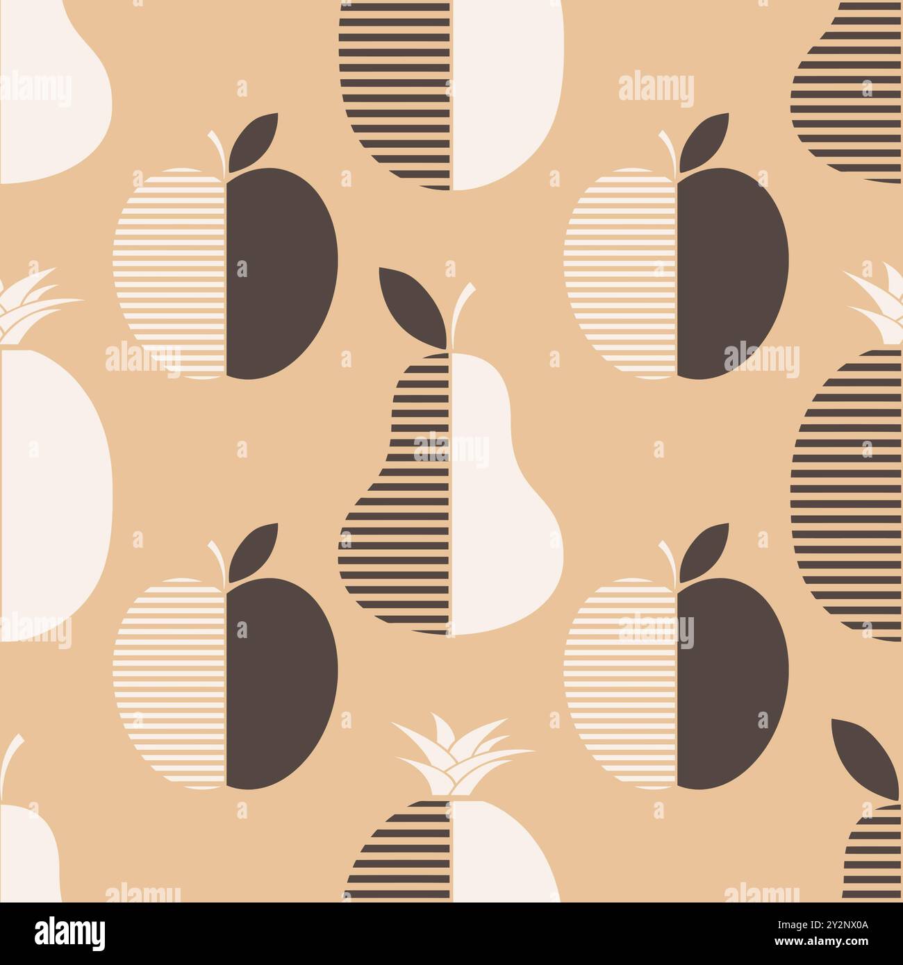 Nahtlose Äpfel Birnen Und Ananas Wiederholen Fruchtoberflächenmuster Stockfoto