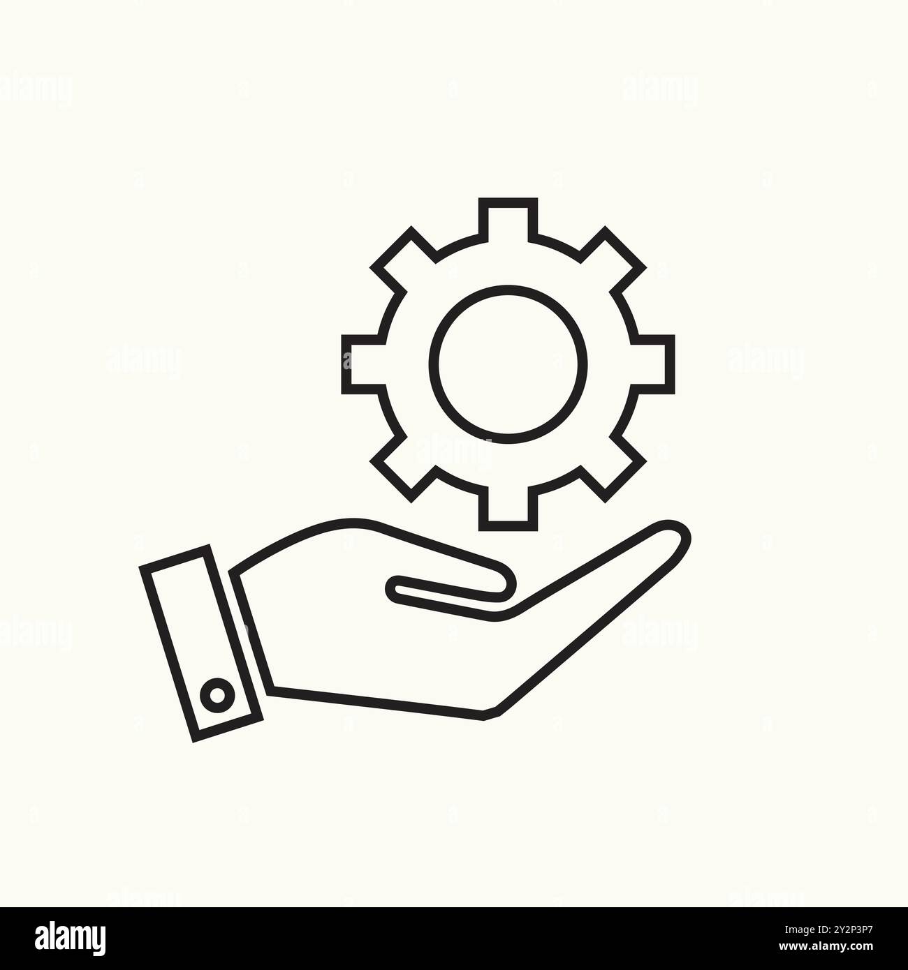 Zahnrad auf der Hand, Vektorsymbol. Stock Vektor