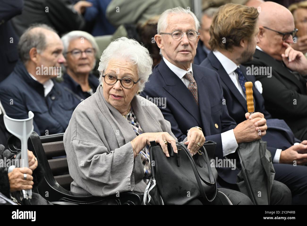 Stockholm, Schweden. September 2024. Die schwedische Prinzessin Christina, Frau Magnuson und ihr Ehemann Tord Magnuson nehmen am 11. September 2024 an der Enthüllung des von der Künstlerin Sassona Norton geschaffenen Antidoping-Bronzemonuments „et Purus Stockholm“ im Galärparken auf der Djurgården in Stockholm, Schweden, Teil.Foto: Henrik Montgomery/TT/Code 10060 Credit: TT News Agency/Alamy Live News Stockfoto