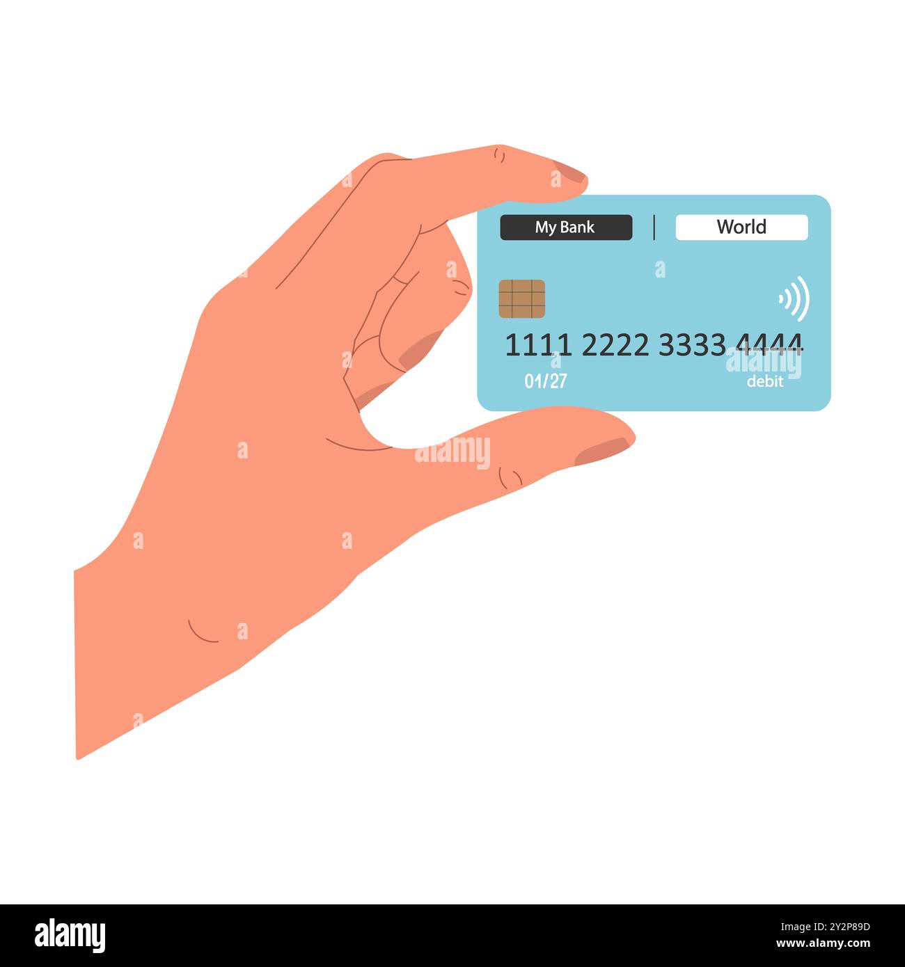 Hand mit einer Bankkarte. Zahlung für Einkäufe. Vektorabbildung. Stock Vektor
