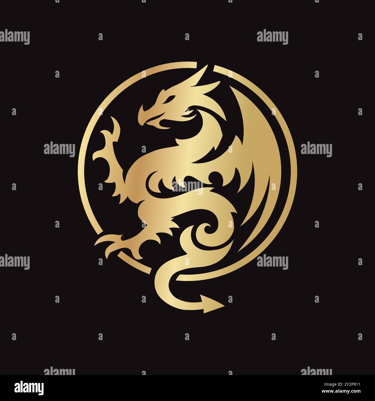 goldene Drachenkreis-Symbolvorlage. Vektor-Illustration der asiatischen fantastischen Bestie Stock Vektor