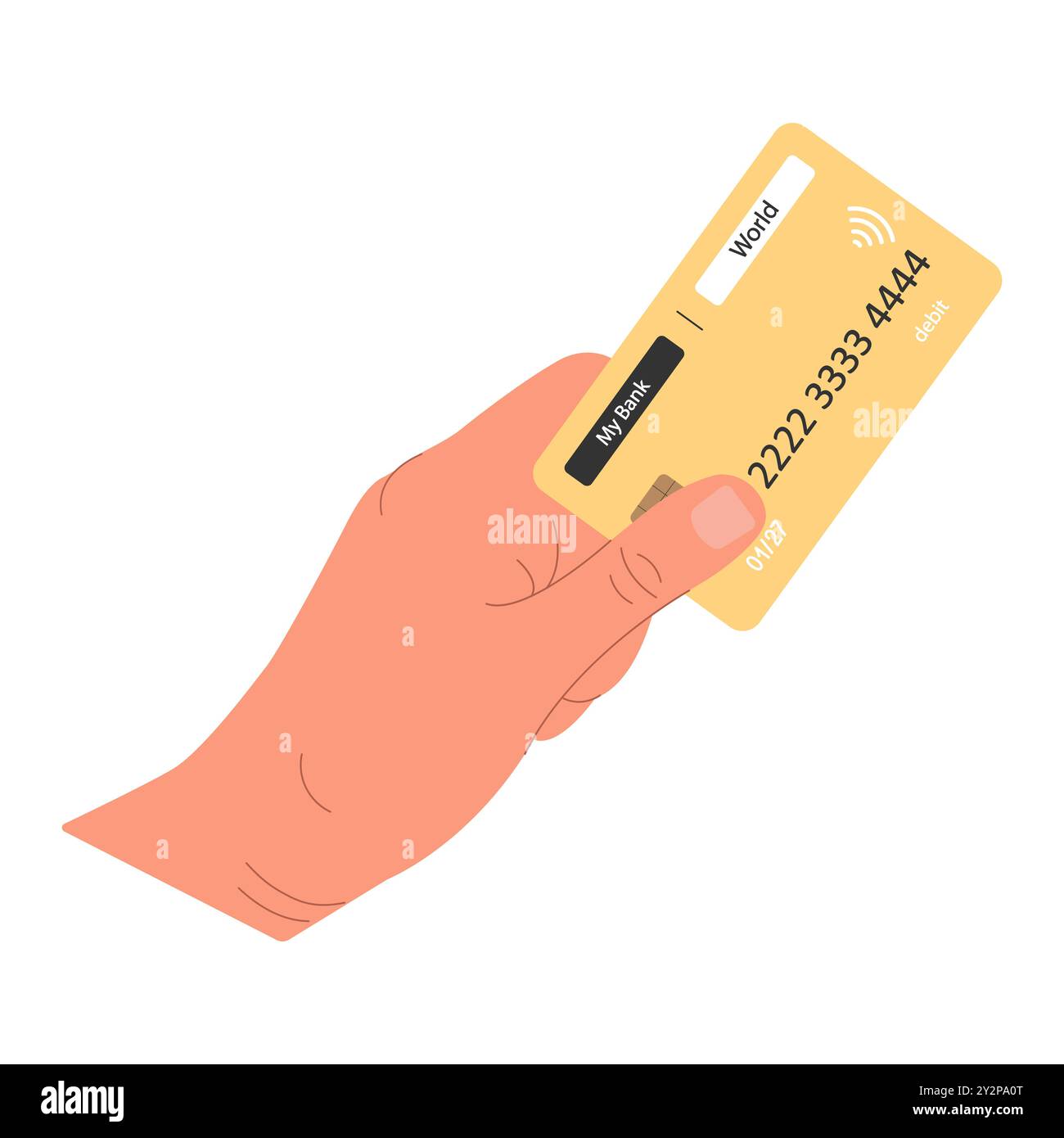 Hand mit einer Bankkarte. Zahlung für Einkäufe. Vektorabbildung. Stock Vektor
