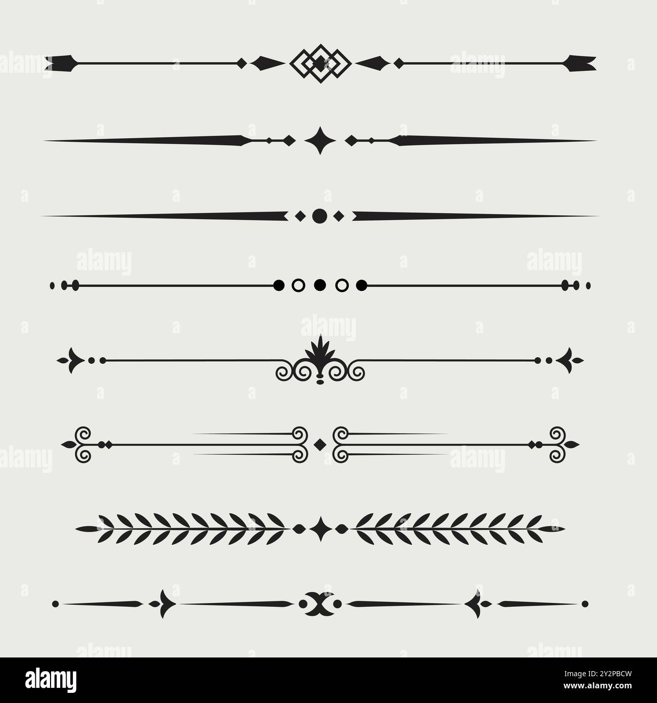 Text Trenner Ornament Bundle Design Element, Dekorative elegante Retro Fancy Linien Trennrahmen für Text Vektor abstrakte Hand gezeichnet Stock Vektor