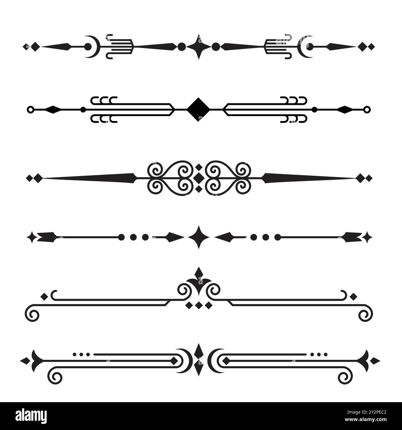 Text Trenner Ornament Bundle Design Element, Dekorative elegante Retro Fancy Linien Trennrahmen für Text Vektor abstrakte Hand gezeichnet Stock Vektor