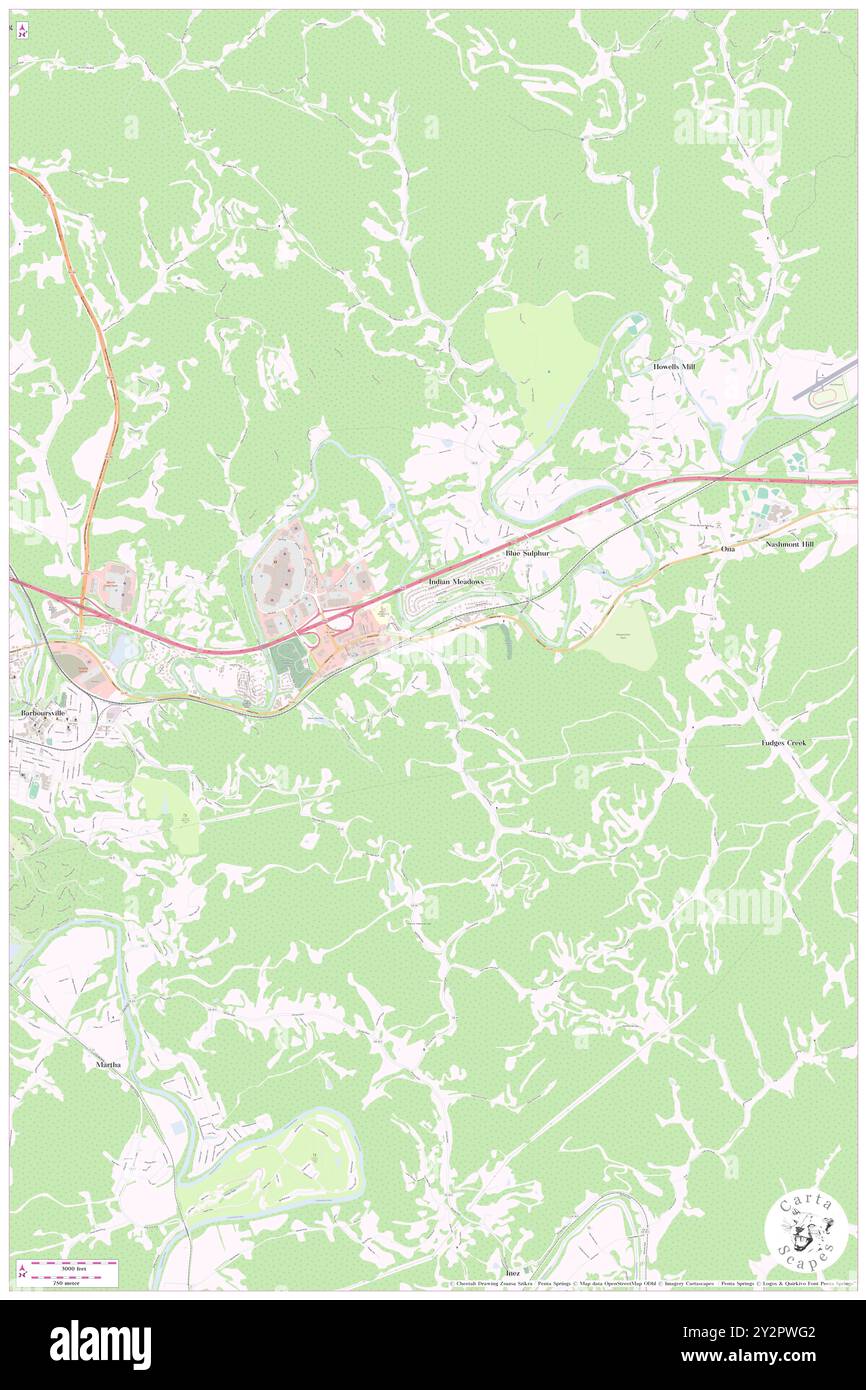 Blue Sulphur, Cabell County, USA, USA, West Virginia, n 38 24' 55'', S 82 14' 53'', Karte, Cartascapes Map, veröffentlicht 2024. Erkunden Sie Cartascapes, eine Karte, die die vielfältigen Landschaften, Kulturen und Ökosysteme der Erde enthüllt. Reisen Sie durch Zeit und Raum und entdecken Sie die Verflechtungen der Vergangenheit, Gegenwart und Zukunft unseres Planeten. Stockfoto