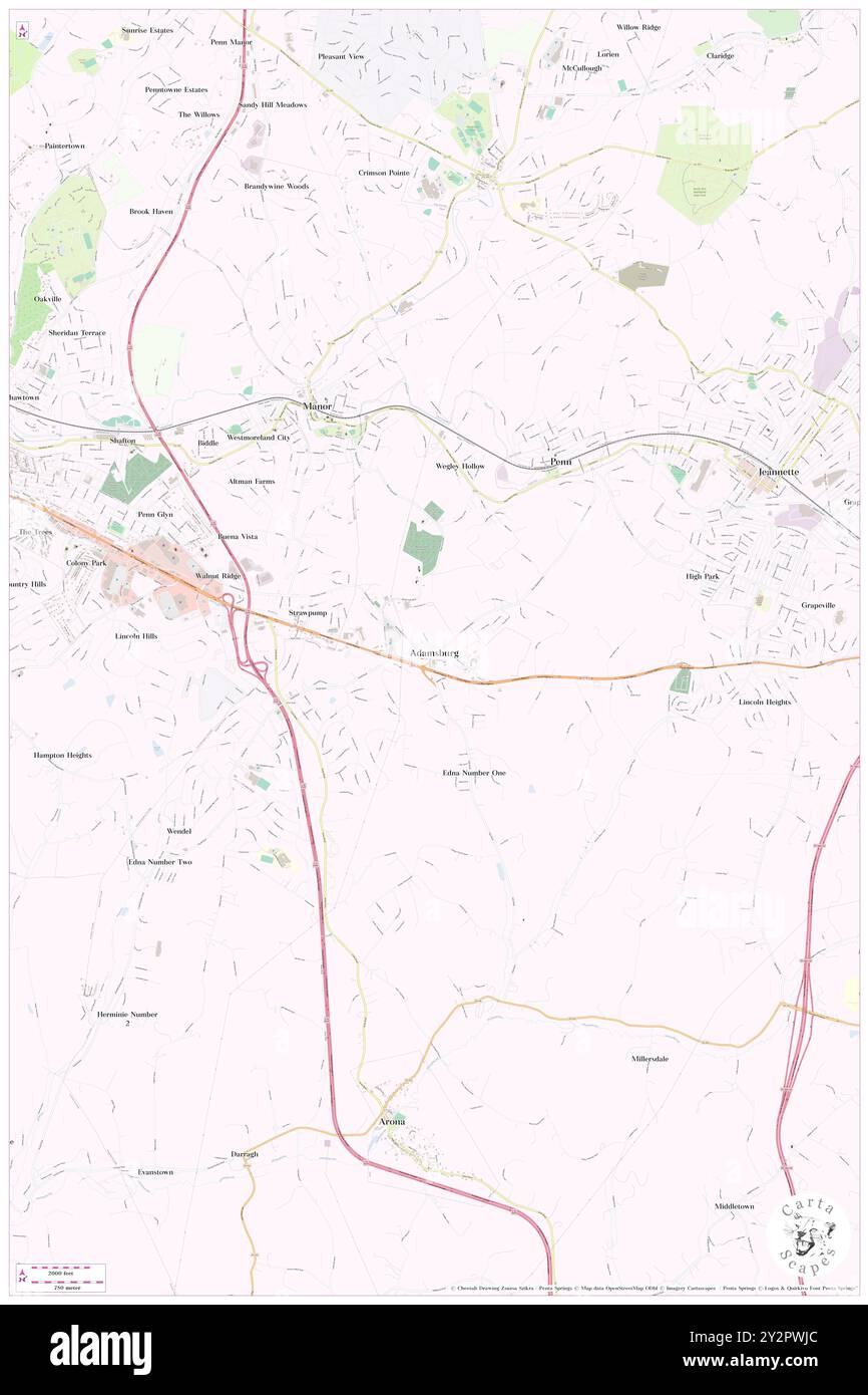 Adamsburg, Westmoreland County, USA, USA, Pennsylvania, n 40 18' 42''', S 79 39' 22'', Karte, Cartascapes Map, veröffentlicht 2024. Erkunden Sie Cartascapes, eine Karte, die die vielfältigen Landschaften, Kulturen und Ökosysteme der Erde enthüllt. Reisen Sie durch Zeit und Raum und entdecken Sie die Verflechtungen der Vergangenheit, Gegenwart und Zukunft unseres Planeten. Stockfoto