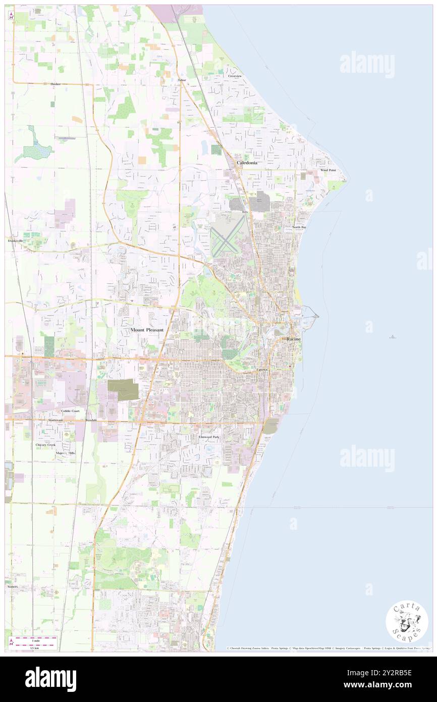 Racine, Racine County, USA, USA, Wisconsin, n 42 43' 34'', S 87 46' 58'', Karte, Cartascapes Map, veröffentlicht 2024. Erkunden Sie Cartascapes, eine Karte, die die vielfältigen Landschaften, Kulturen und Ökosysteme der Erde enthüllt. Reisen Sie durch Zeit und Raum und entdecken Sie die Verflechtungen der Vergangenheit, Gegenwart und Zukunft unseres Planeten. Stockfoto