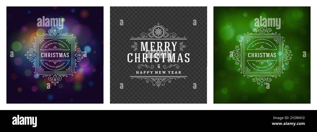 Drei farbenfrohe Weihnachtsüberzüge mit fröhlichen Weihnachtsmotiven sind perfekt, um saisonale Begrüßungen zu unterstreichen und den festlichen Geist des Meeres einzufangen Stock Vektor