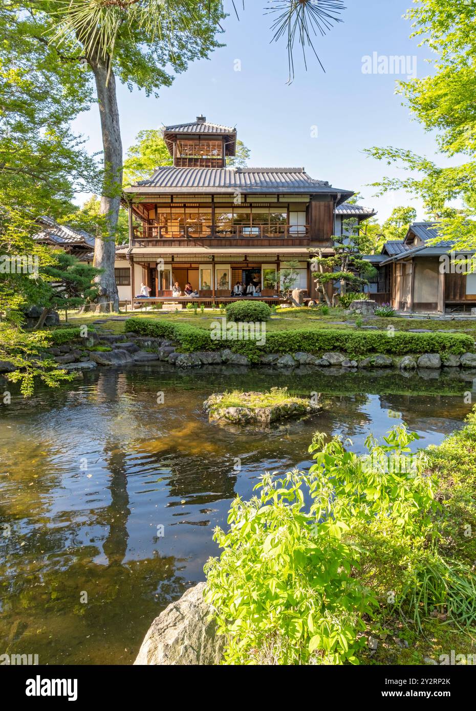 Garten mit Teich, Old Mitsui Family Shimogamo Villa, Kyoto Stockfoto
