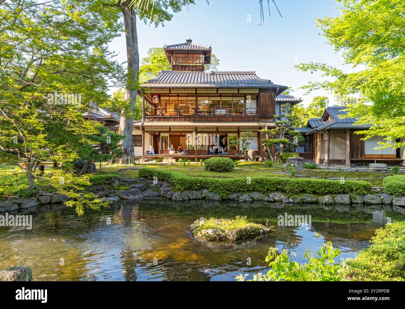 Garten mit Teich, Old Mitsui Family Shimogamo Villa, Kyoto Stockfoto