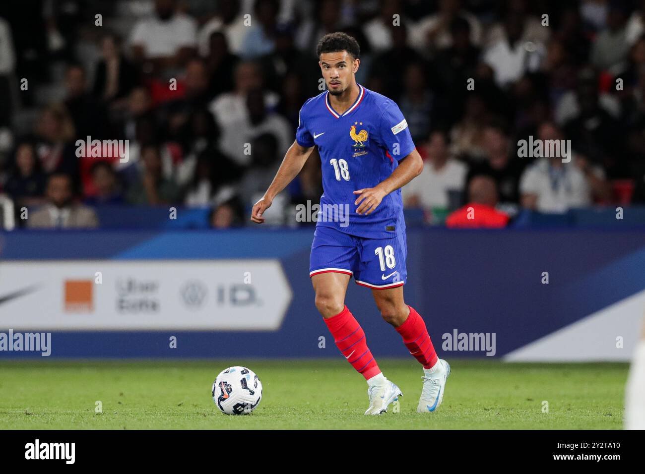 Paris, Frankreich. September 2024. Warren Zaire-Emery aus Frankreich im Spiel der UEFA Nations League 2024/2025 zwischen Frankreich und Italien im Parc des Princes (Paris). Endstand; Frankreich 1:3 Italien. (Foto: Grzegorz Wajda/SOPA Images/SIPA USA) Credit: SIPA USA/Alamy Live News Stockfoto