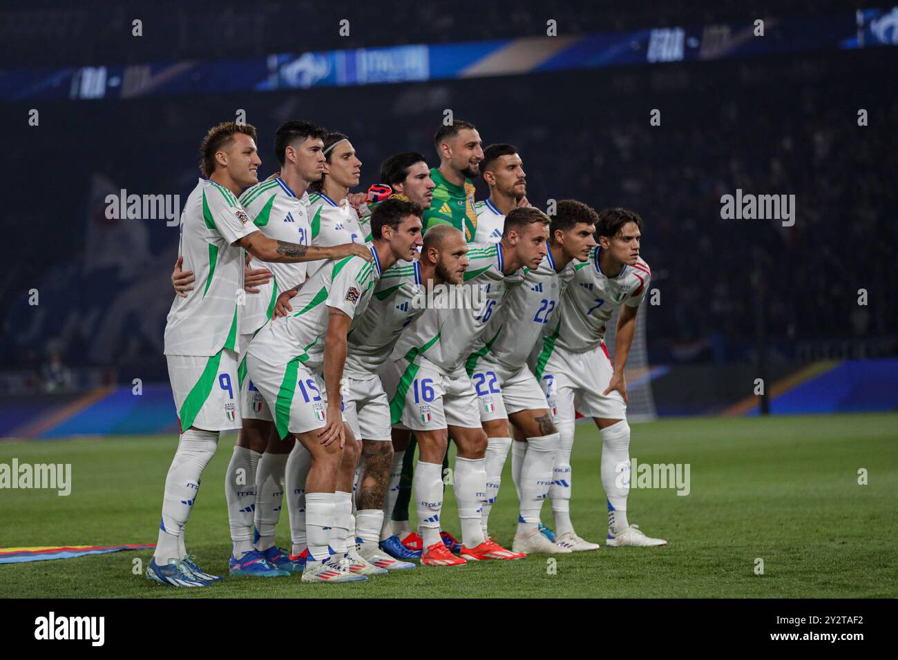 Paris, Frankreich. September 2024. Das Team Italiens wurde während des Fußballspiels der UEFA Nations League 2024/2025 zwischen Frankreich und Italien im Parc des Princes (Paris) gesehen. Endstand; Frankreich 1:3 Italien. (Foto: Grzegorz Wajda/SOPA Images/SIPA USA) Credit: SIPA USA/Alamy Live News Stockfoto