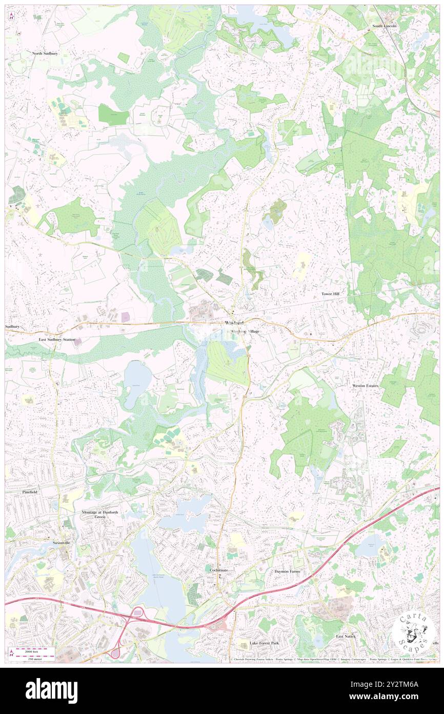 Wayland, Middlesex County, USA, USA, Massachusetts, n 42 21' 45'', S 71 21' 41'', Karte, Cartascapes Map, veröffentlicht 2024. Erkunden Sie Cartascapes, eine Karte, die die vielfältigen Landschaften, Kulturen und Ökosysteme der Erde enthüllt. Reisen Sie durch Zeit und Raum und entdecken Sie die Verflechtungen der Vergangenheit, Gegenwart und Zukunft unseres Planeten. Stockfoto