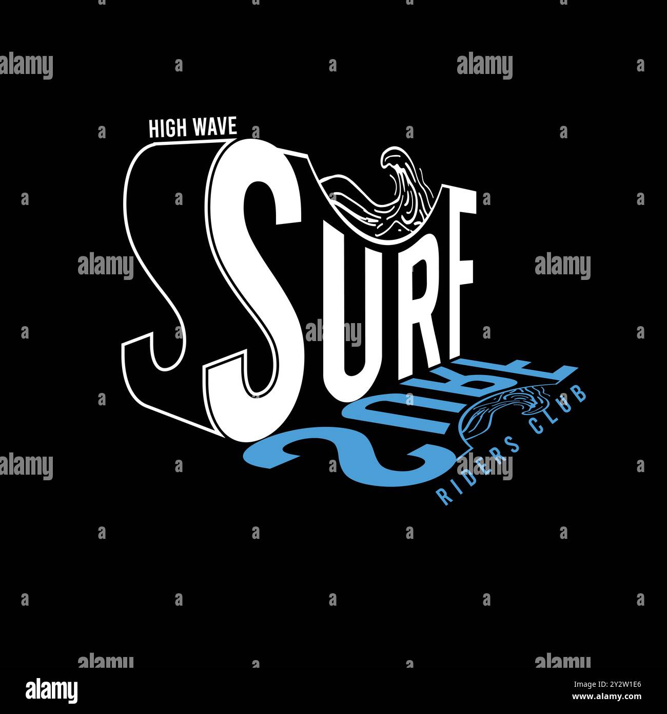 Surf Typografie High Wave Riders Club Summer Waves grafisches Posterdesign Stock Vektor