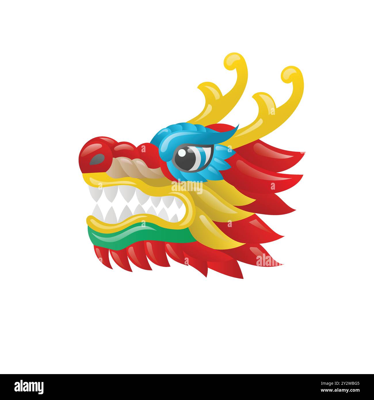 Illustration des chinesischen bunten Drachenkopfes. Maskottchen oder Tätowierung. Traditionelles China-Symbol. Asiatisches mythologisches Tier Stock Vektor