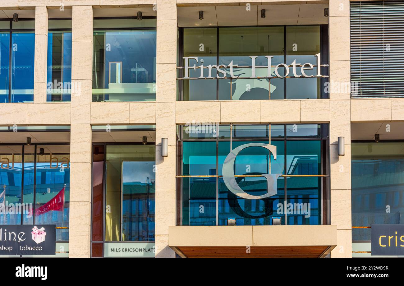 Göteborg, Schweden - 20. september 2019: Logo des First Hotel G an den Centralstationen. Stockfoto