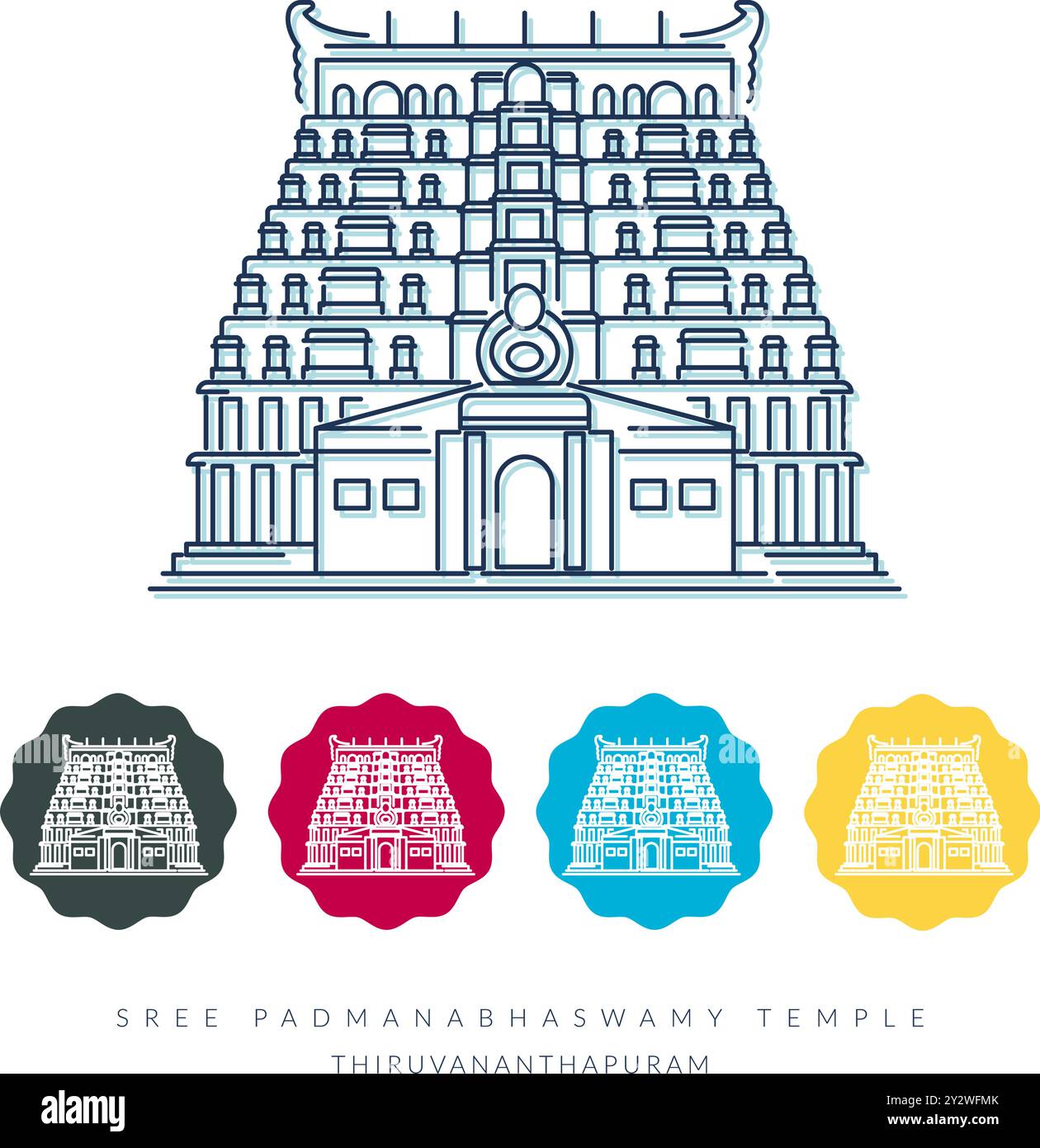 Sree Padmanabhaswamy Tempel - Thiruvananthapuram - Stock Illustration als EPS 10 Datei Stock Vektor