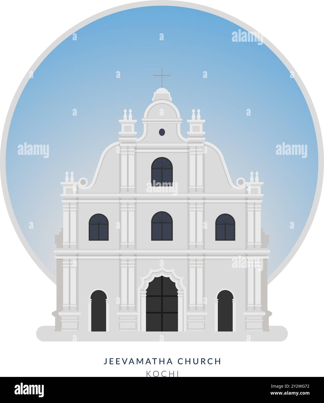 Jeevamatha (unsere Lieben Frau des Lebens) römisch-katholische Kirche Mattancherry - Kochi - Stock Illustration als EPS 10 Datei Stock Vektor