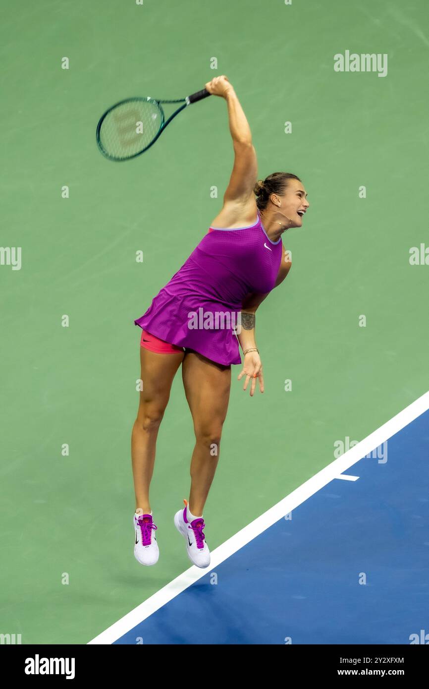 Aryna Sabalenka (BLR) Gewinnerin der Women's Singles Championships bei den US Open Tennis 2024. Stockfoto