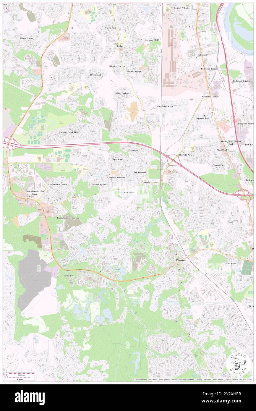 Patromdale, Chesterfield County, USA, USA, Virginia, n 37 22' 40'', S 77 28' 1'', Karte, Cartascapes Map, veröffentlicht 2024. Erkunden Sie Cartascapes, eine Karte, die die vielfältigen Landschaften, Kulturen und Ökosysteme der Erde enthüllt. Reisen Sie durch Zeit und Raum und entdecken Sie die Verflechtungen der Vergangenheit, Gegenwart und Zukunft unseres Planeten. Stockfoto