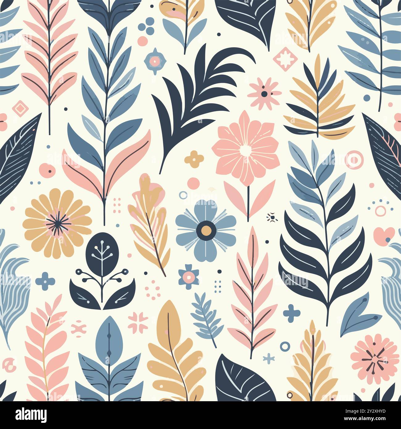 Pastellfarbenes botanisches Blumenmuster mit Blättern und Blumen Stock Vektor