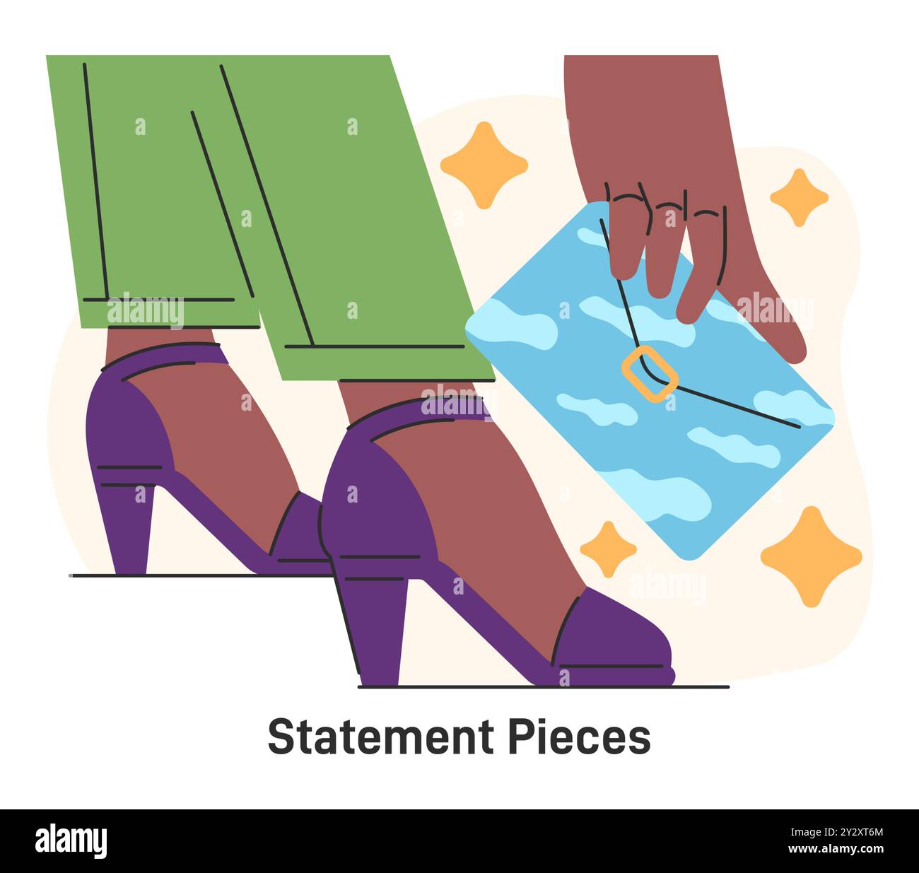 Kapselgarderobe. Kombination aus Grundbekleidung und Statement-Pieces. Stylische Accessoires, Tasche und Schuhe mit hohem Absatz. Moderne, nachhaltige Mode und Minimalismus. Illustration des flachen Vektors Stock Vektor