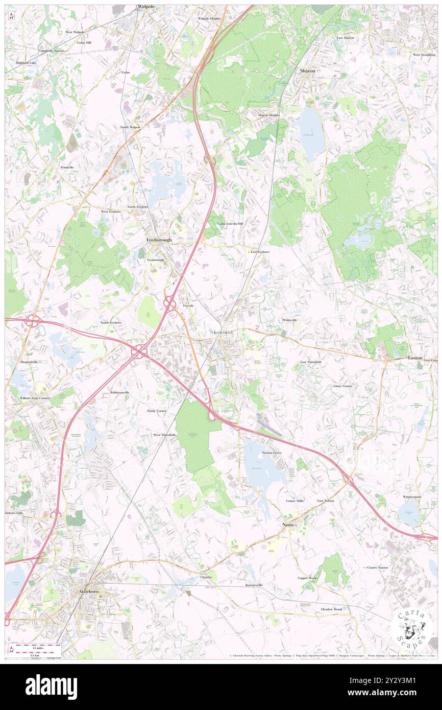 Mansfield, Bristol County, USA, USA, Massachusetts, n 42 2' 0''', S 71 13' 8'', Karte, Cartascapes Map, veröffentlicht 2024. Erkunden Sie Cartascapes, eine Karte, die die vielfältigen Landschaften, Kulturen und Ökosysteme der Erde enthüllt. Reisen Sie durch Zeit und Raum und entdecken Sie die Verflechtungen der Vergangenheit, Gegenwart und Zukunft unseres Planeten. Stockfoto