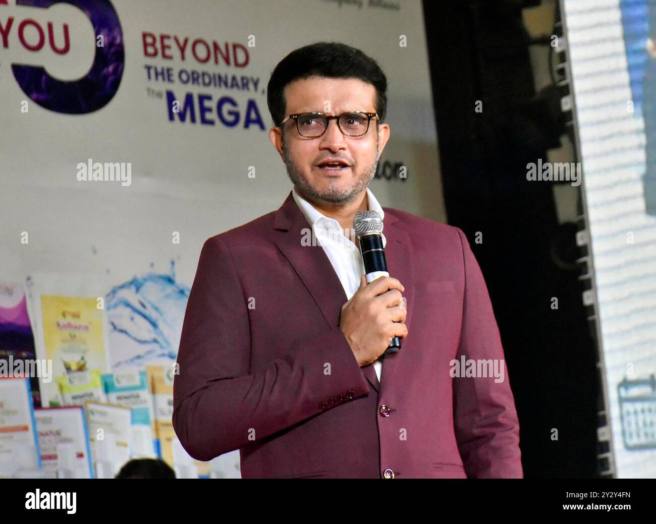 Indien. September 2024. PATNA, INDIEN – 11. SEPTEMBER: Ehemaliger Kapitän und Cricketspieler des indischen Cricket-Teams Saurav Ganguly hielt seinen Vortrag während einer Veranstaltung in der S.K. Memorial Hall am 11. September 2024 in Patna, Indien. (Foto: Santosh Kumar/Hindustan Times/SIPA USA) Credit: SIPA USA/Alamy Live News Stockfoto