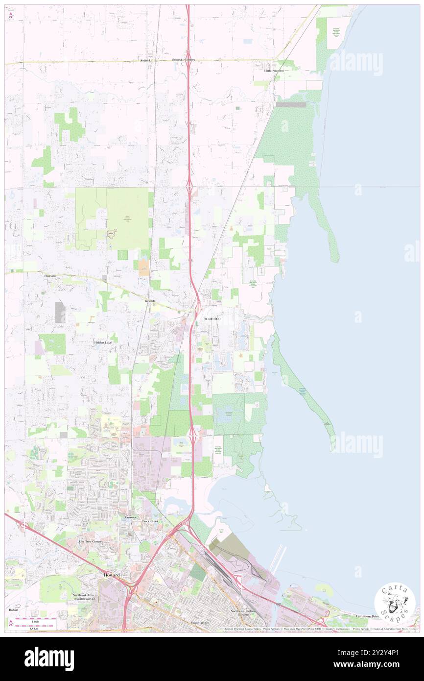 Suamico, Brown County, USA, USA, Wisconsin, n 44 37' 54''', S 88 2' 21'', Karte, Cartascapes Map, veröffentlicht 2024. Erkunden Sie Cartascapes, eine Karte, die die vielfältigen Landschaften, Kulturen und Ökosysteme der Erde enthüllt. Reisen Sie durch Zeit und Raum und entdecken Sie die Verflechtungen der Vergangenheit, Gegenwart und Zukunft unseres Planeten. Stockfoto