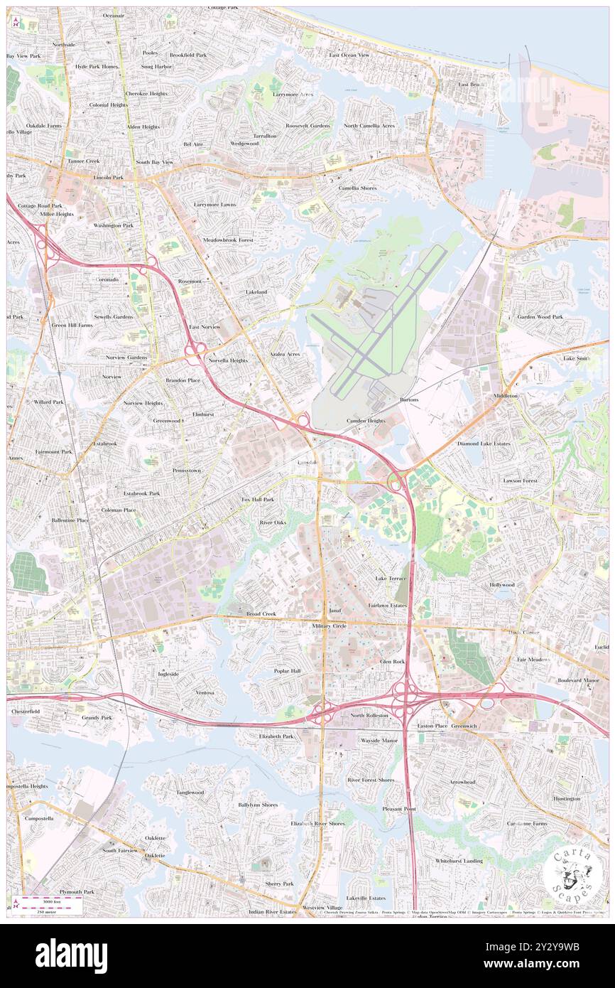 Lansdale, City of Norfolk, USA, USA, Virginia, n 36 52' 37'', S 76 12' 45'', Karte, Cartascapes Map, veröffentlicht 2024. Erkunden Sie Cartascapes, eine Karte, die die vielfältigen Landschaften, Kulturen und Ökosysteme der Erde enthüllt. Reisen Sie durch Zeit und Raum und entdecken Sie die Verflechtungen der Vergangenheit, Gegenwart und Zukunft unseres Planeten. Stockfoto