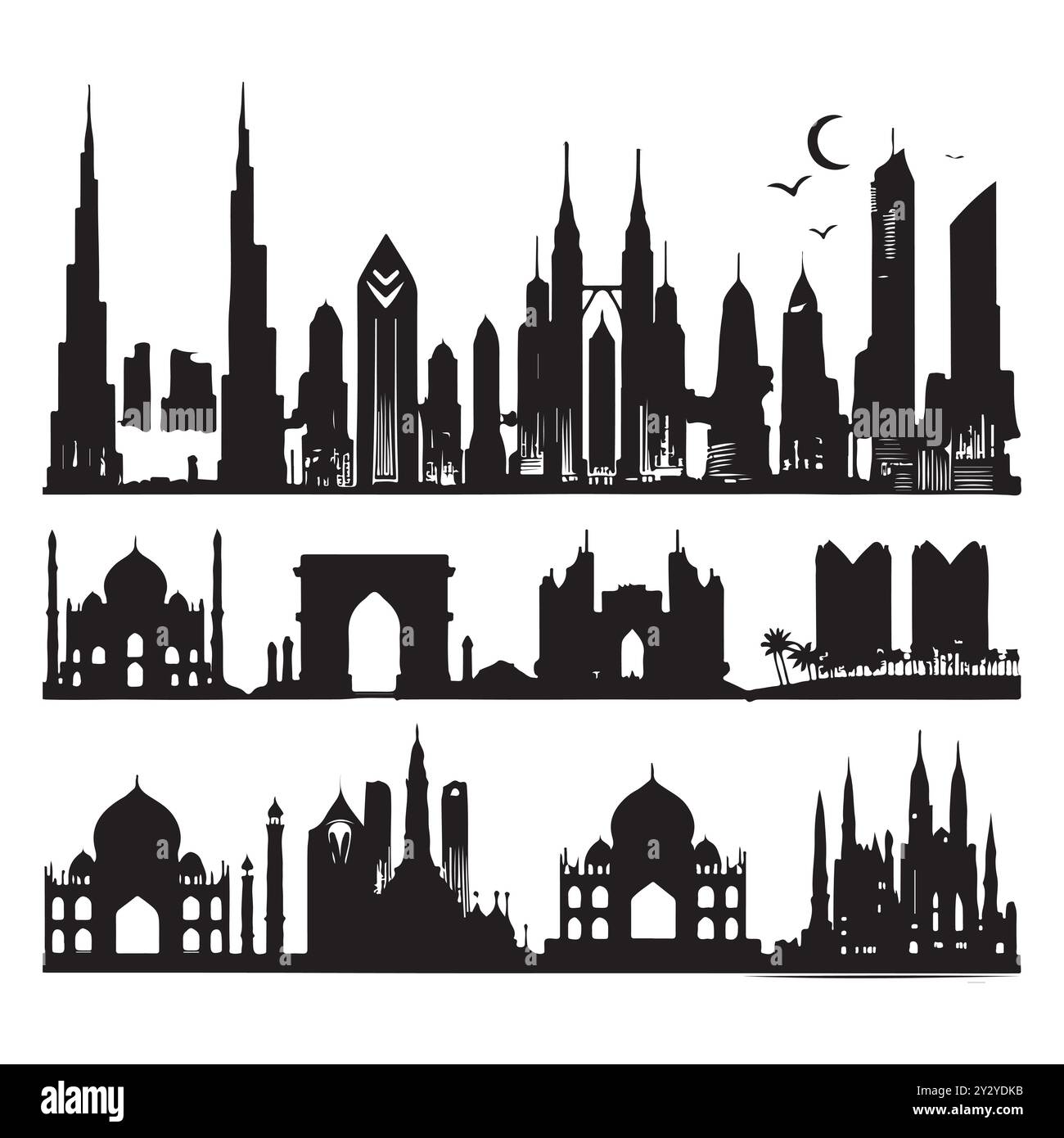 Set von Skyline-Silhouetten isoliert auf weißem Hintergrund, Vektor-Illustration. Stock Vektor